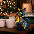 Stained Glass Cat Table Lamp with LED Lighting 30-36 cm Handcrafted Decorative Night Light
