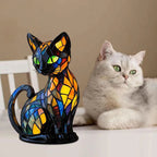 Stained Glass Cat Table Lamp with LED Lighting 30-36 cm Handcrafted Decorative Night Light