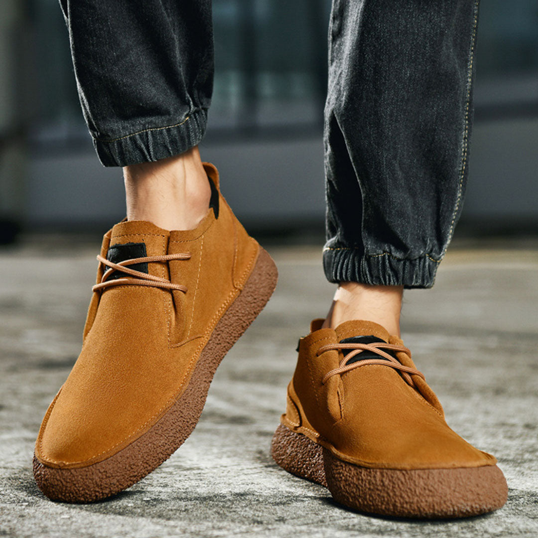 SuedeStride Genuine Suede Flat Heel Shoes with Textured Rubber Sole for All-Day Comfort and Grip