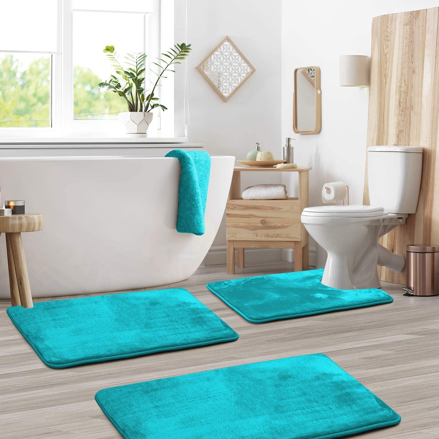 VelvaLuxe 3-Piece Memory Foam Bath Mat Set Non-Slip Absorbent Machine Washable