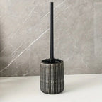 Textured Ceramic Toilet Brush Holder Set with Ribbed Design and Reusable Long-Handle Brush