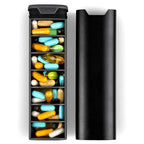 7-Day Weekly Pill Organizer Aluminum and Wood Pill Case with Secure Closure and 7 Compartments