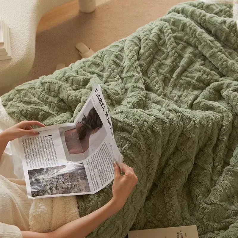 WarmWool Lambswool Blanket Reversible Plush Fleece Throw Ultra Soft Warm Winter Bedding