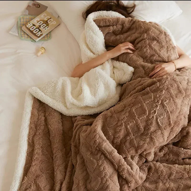 WarmWool Lambswool Blanket Reversible Plush Fleece Throw Ultra Soft Warm Winter Bedding
