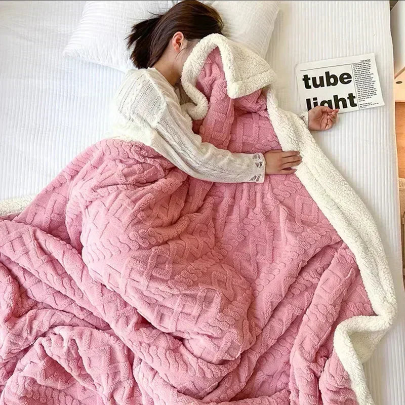 WarmWool Lambswool Blanket Reversible Plush Fleece Throw Ultra Soft Warm Winter Bedding