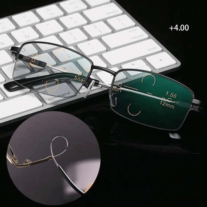 Titanium Progressive Glasses Lightweight Frame Dual Vision Distance and Near Reading Eyewear