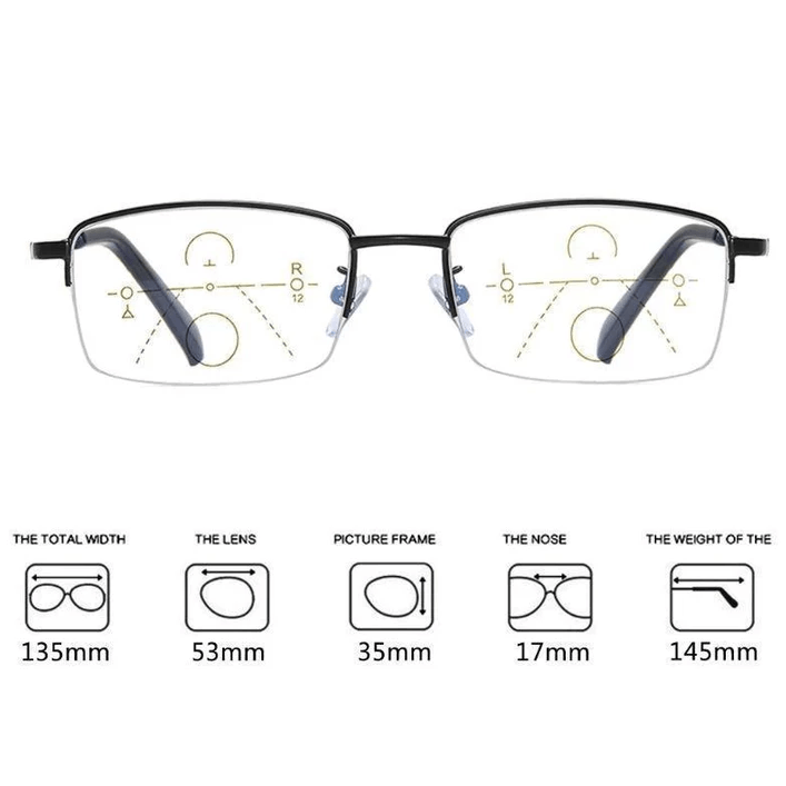 Titanium Progressive Glasses Lightweight Frame Dual Vision Distance and Near Reading Eyewear