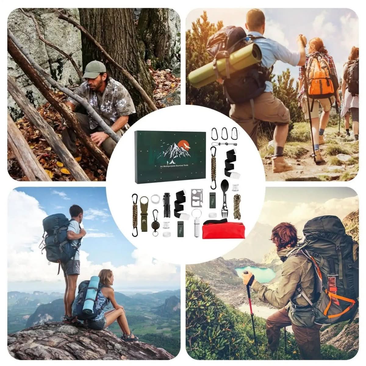 24 Day Outdoor Survival Gear Countdown Calendar with 24 Metal and ABS Camping Tools