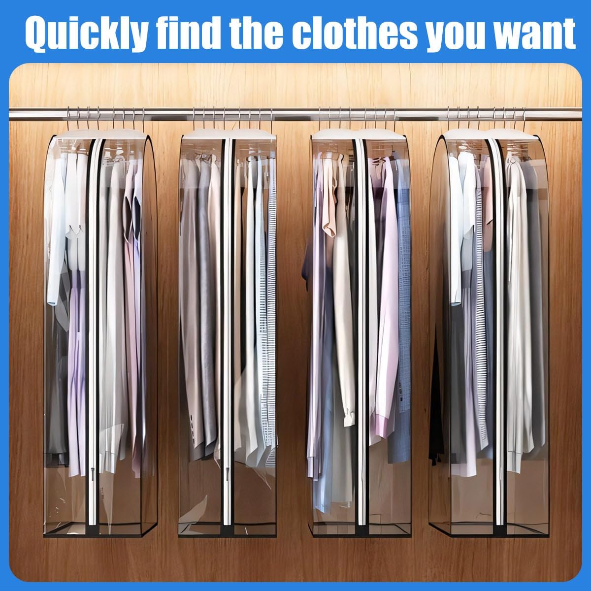 Transparent Garment Covers 6-Pack Waterproof PEVA Side Zipper Storage Bags for Suits Jackets Dresses