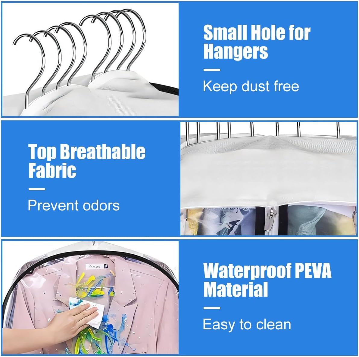 Transparent Garment Covers 6-Pack Waterproof PEVA Side Zipper Storage Bags for Suits Jackets Dresses