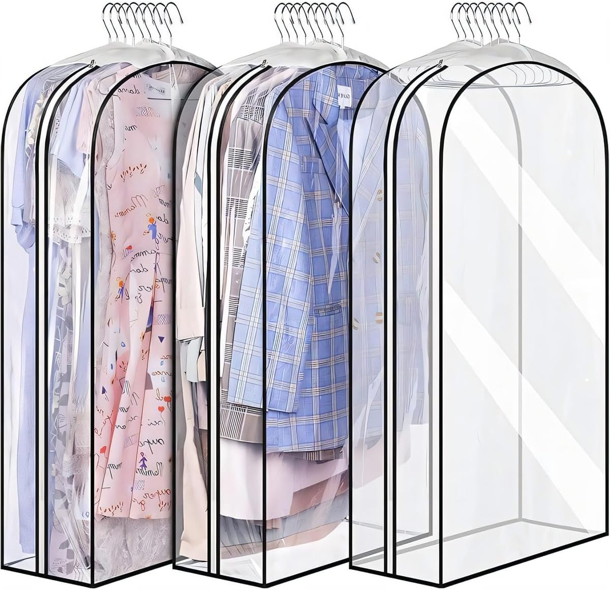 Transparent Garment Covers 6-Pack Waterproof PEVA Side Zipper Storage Bags for Suits Jackets Dresses