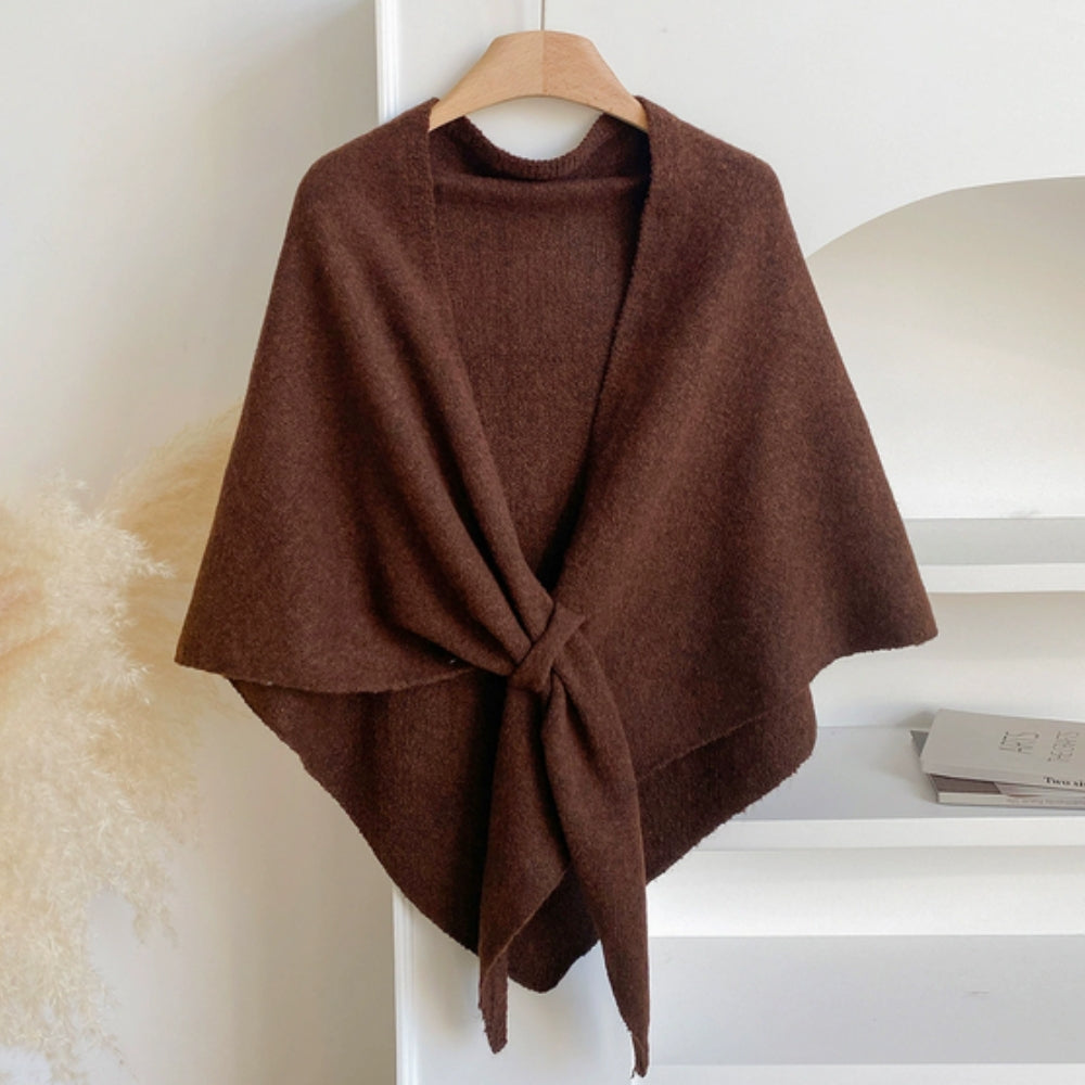 Womens Triangle Knit Poncho Wrap Soft Microfiber Blend Cape in Solid Colors 73x30 Inches