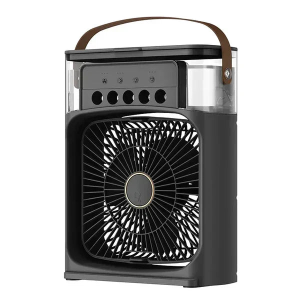 Portable Ice Mist Fan with 5 Nozzles, 3 Speeds, and 7 LED Light Colors - Ultra Cooling, Lightweight, Rechargeable