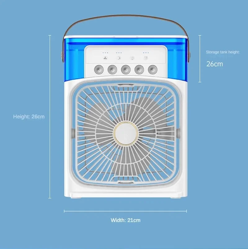 Portable Ice Mist Fan with 5 Nozzles, 3 Speeds, and 7 LED Light Colors - Ultra Cooling, Lightweight, Rechargeable