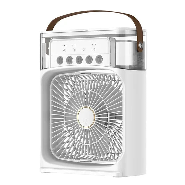 Portable Ice Mist Fan with 5 Nozzles, 3 Speeds, and 7 LED Light Colors - Ultra Cooling, Lightweight, Rechargeable