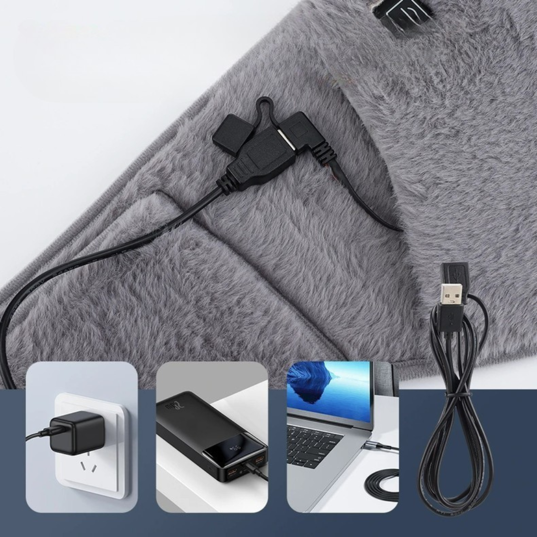USB Heated Waist Wrap with Hand Warmers Adjustable Heat Levels Crystal Velvet USB Powered