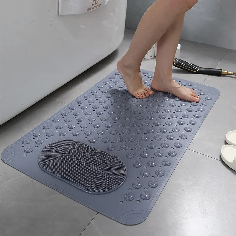 SafeGrip Non-Slip Shower Mat with Built-in Foot Scrubber and Suction Cups for Bathroom Safety