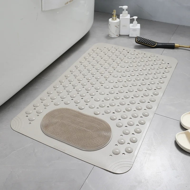 SafeGrip Non-Slip Shower Mat with Built-in Foot Scrubber and Suction Cups for Bathroom Safety