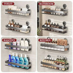 Vera Kitchen Wall Organizer Stainless Steel Suction Cup Mount Shelf for Spices and Small Items