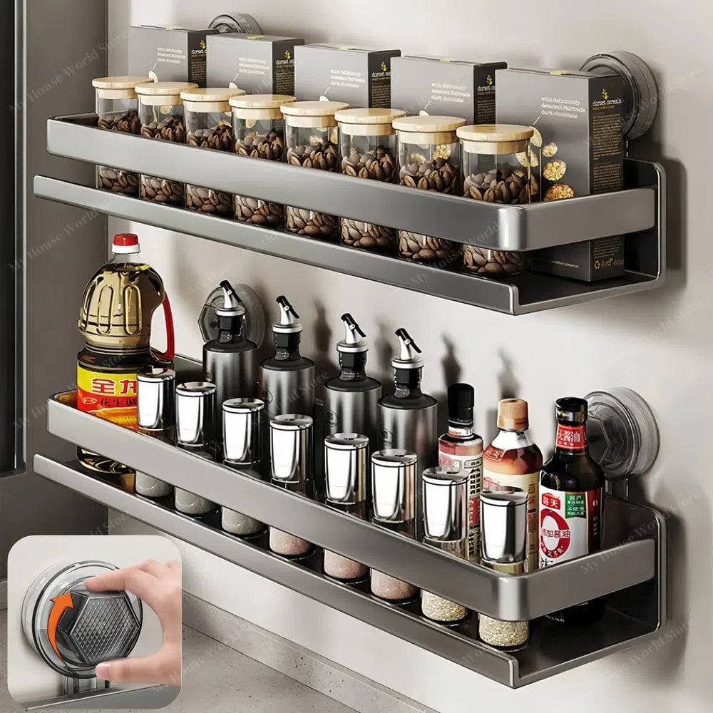 Vera Kitchen Wall Organizer Stainless Steel Suction Cup Mount Shelf for Spices and Small Items