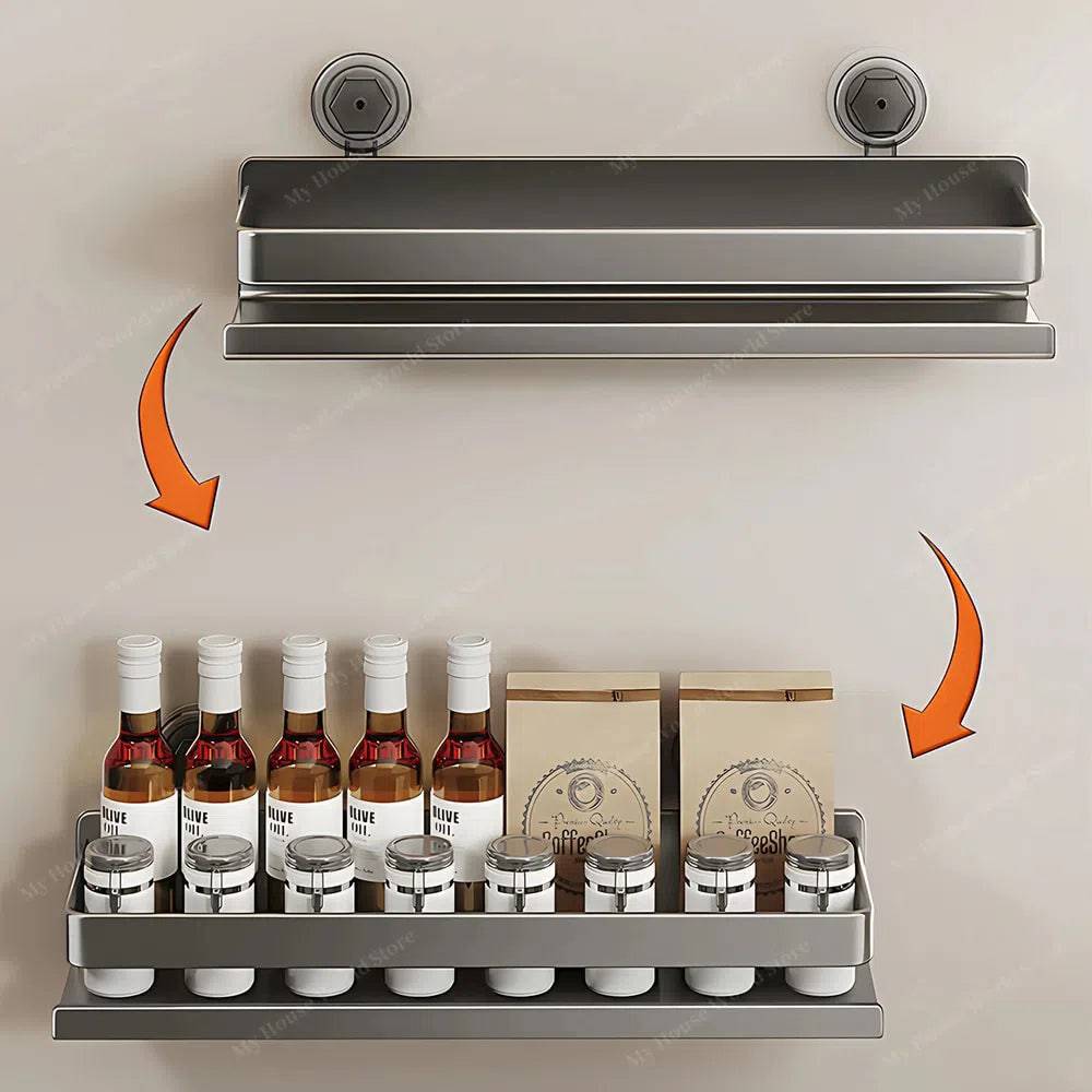 Vera Kitchen Wall Organizer Stainless Steel Suction Cup Mount Shelf for Spices and Small Items