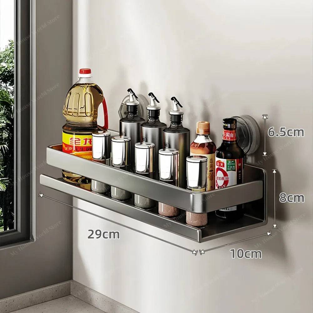 Vera Kitchen Wall Organizer Stainless Steel Suction Cup Mount Shelf for Spices and Small Items