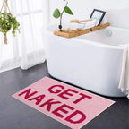 Get Naked Soft Tufted Bath Mat Absorbent Bathroom Rug with Playful Text Design