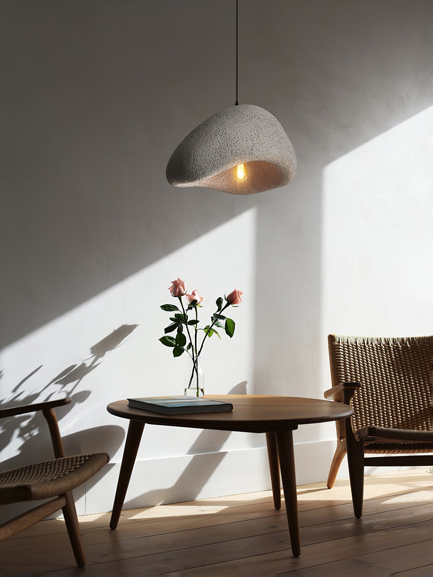 Wabi-Sabi Organic Pendant Light Style A Fabric Shade Ceiling Mount Indoor Gray White