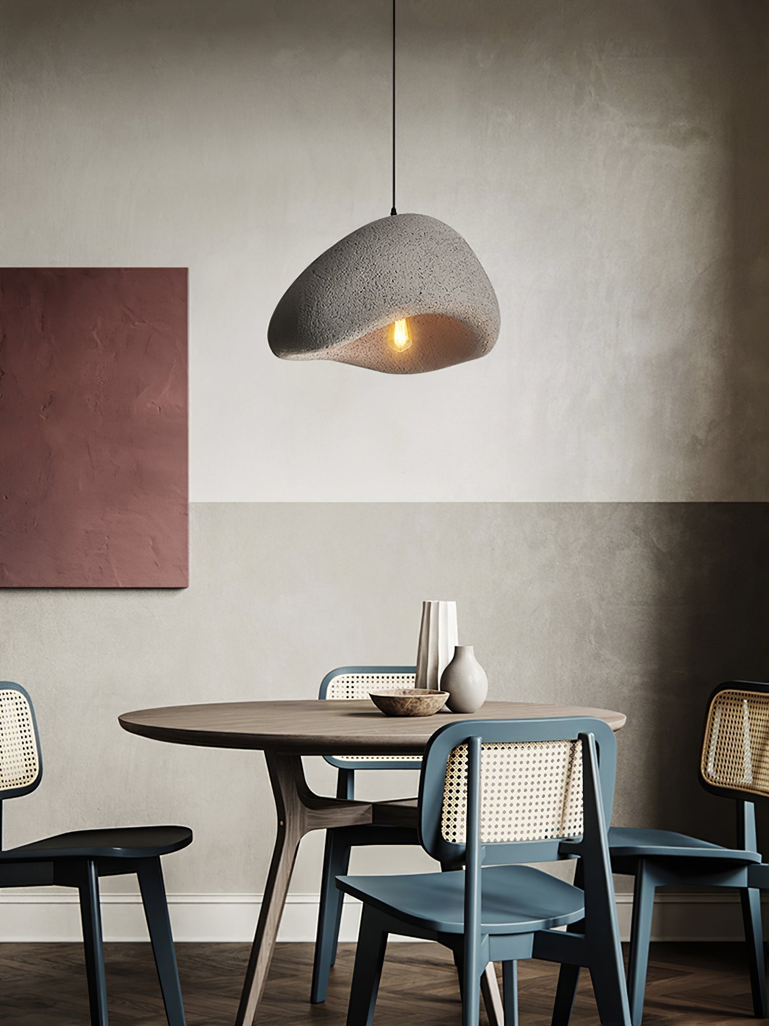 Wabi-Sabi Organic Pendant Light Style A Fabric Shade Ceiling Mount Indoor Gray White