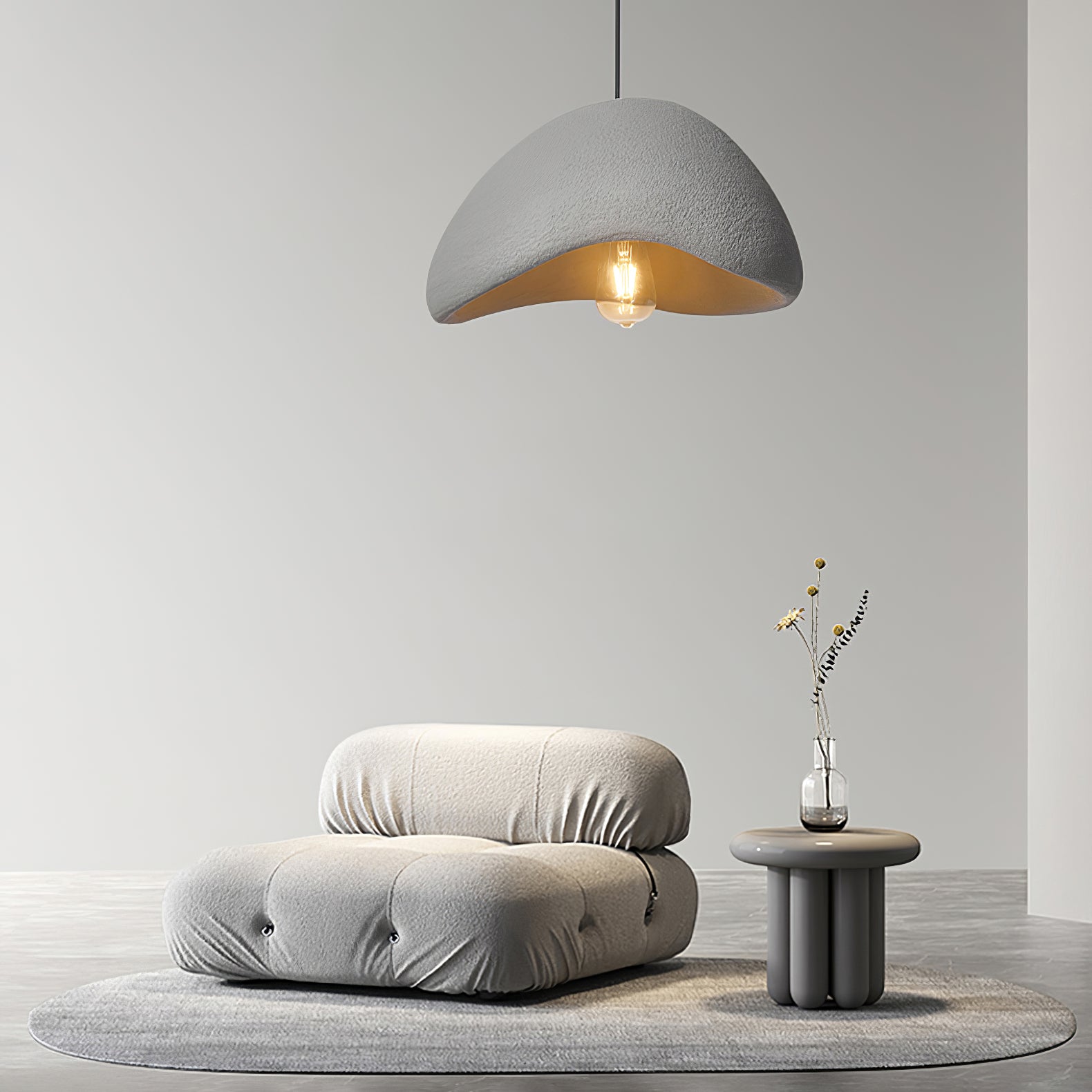 Wabi-Sabi Organic Pendant Light Style A Fabric Shade Ceiling Mount Indoor Gray White