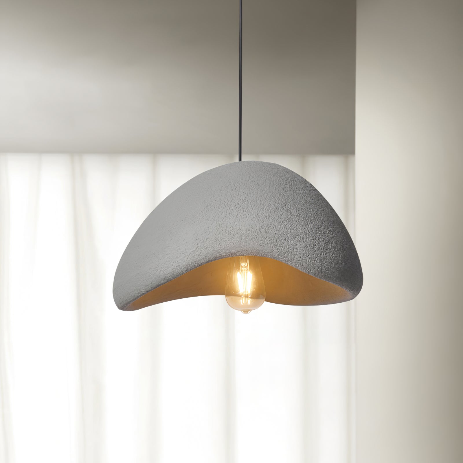 Wabi-Sabi Organic Pendant Light Style A Fabric Shade Ceiling Mount Indoor Gray White