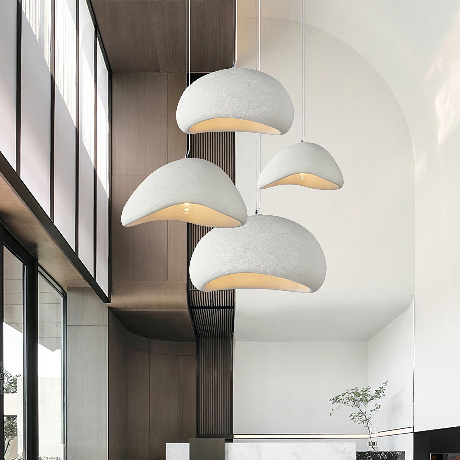 Wabi-Sabi Organic Pendant Light Style A Fabric Shade Ceiling Mount Indoor Gray White