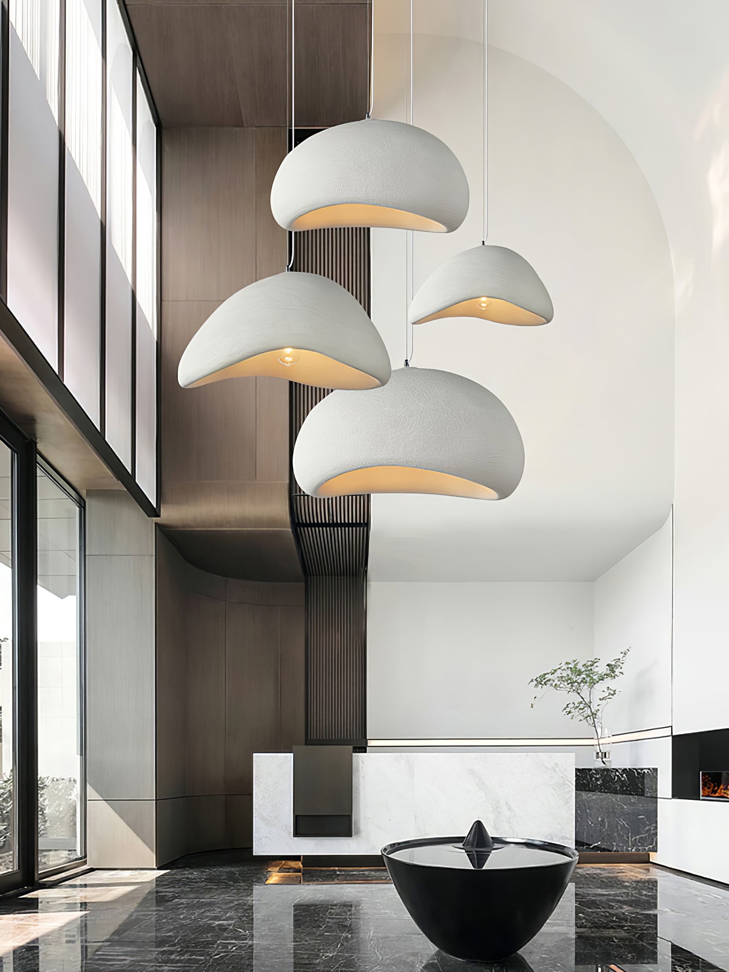 Wabi-Sabi Organic Pendant Light Style A Fabric Shade Ceiling Mount Indoor Gray White