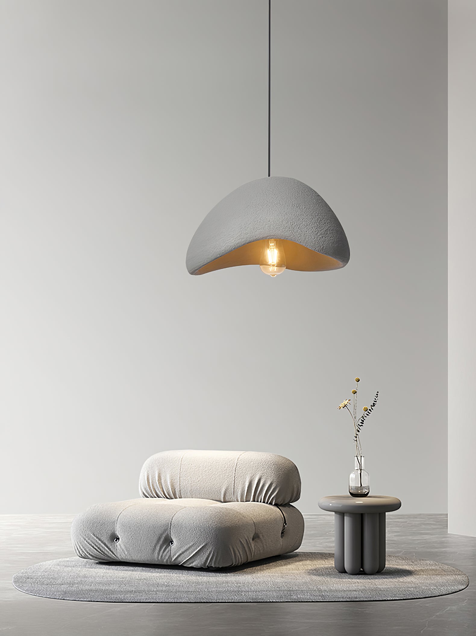 Wabi-Sabi Organic Pendant Light Style A Fabric Shade Ceiling Mount Indoor Gray White