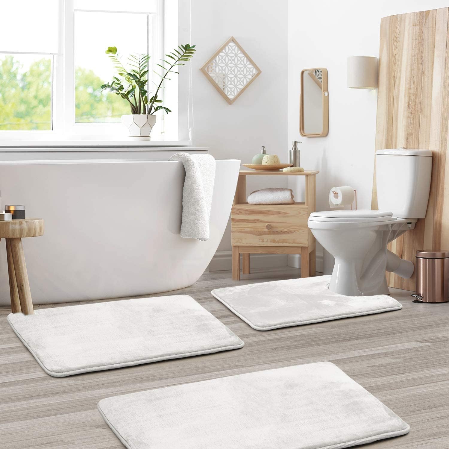 VelvaLuxe 3-Piece Memory Foam Bath Mat Set Non-Slip Absorbent Machine Washable