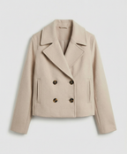 Cropped Double-Breasted Women's Jacket with Wide Lapel Collar and Side Pockets