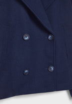 Cropped Double-Breasted Women's Jacket with Wide Lapel Collar and Side Pockets