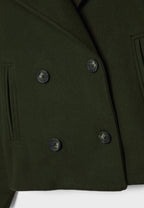 Cropped Double-Breasted Women's Jacket with Wide Lapel Collar and Side Pockets
