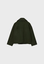 Cropped Double-Breasted Women's Jacket with Wide Lapel Collar and Side Pockets
