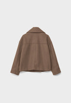 Cropped Double-Breasted Women's Jacket with Wide Lapel Collar and Side Pockets