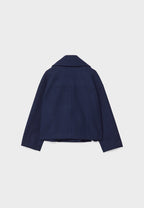 Cropped Double-Breasted Women's Jacket with Wide Lapel Collar and Side Pockets