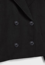 Cropped Double-Breasted Women's Jacket with Wide Lapel Collar and Side Pockets