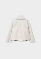 Cropped Double-Breasted Women's Jacket with Wide Lapel Collar and Side Pockets