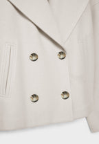 Cropped Double-Breasted Women's Jacket with Wide Lapel Collar and Side Pockets