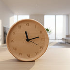Elegant Beech Wood Alarm Clock Silent Analog Minimalist Design Natural Finish Battery Operated