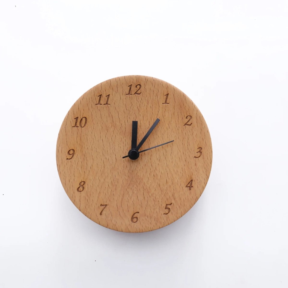 Elegant Beech Wood Alarm Clock Silent Analog Minimalist Design Natural Finish Battery Operated