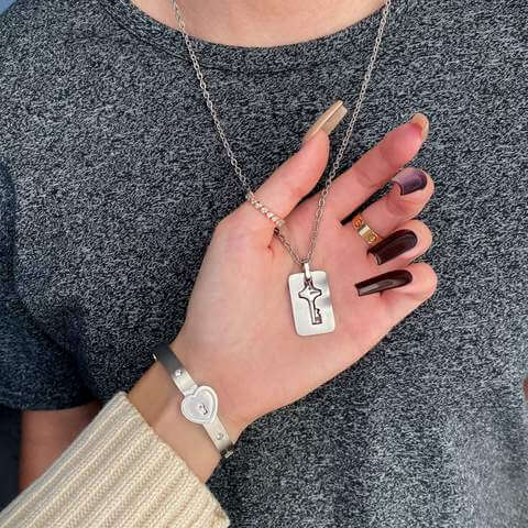 You Are The Key To My Heart Bracelet and Necklace Set Stainless Steel Matching Couples Jewelry