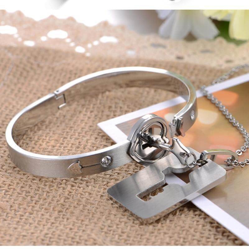 You Are The Key To My Heart Bracelet and Necklace Set Stainless Steel Matching Couples Jewelry