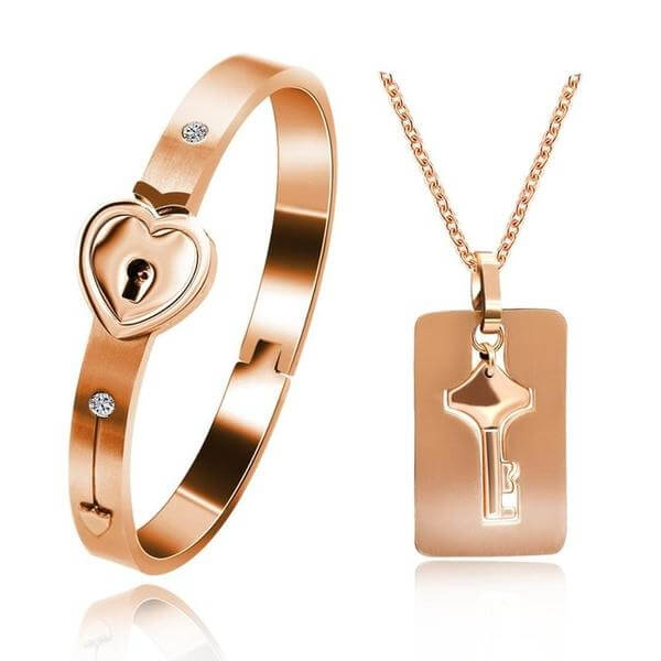 You Are The Key To My Heart Bracelet and Necklace Set Stainless Steel Matching Couples Jewelry Gift