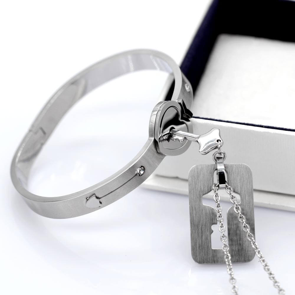 You Are The Key To My Heart Bracelet and Necklace Set Stainless Steel Matching Couples Jewelry Gift